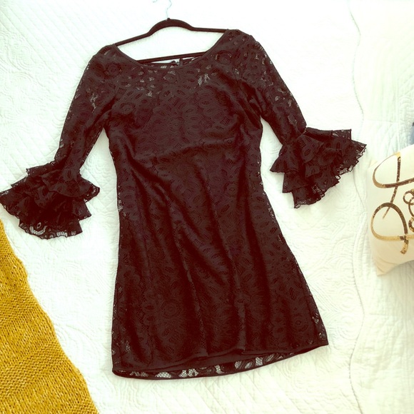 Dresses & Skirts - Black Lace Midi Dress with Ruffled Sleeves